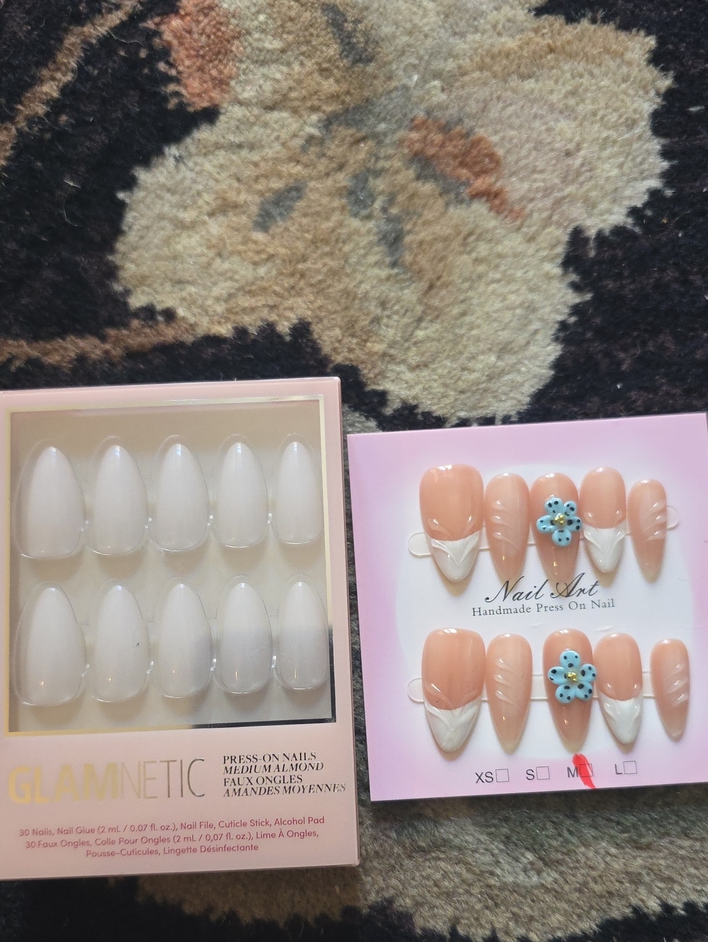 Floral Accent Press-On Nails – Handmade Set Clouded